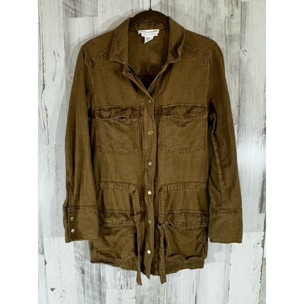 C&C California Utility Field Jacket XS Brown Linen Lyocell Blend‎ Snap Zip Cargo